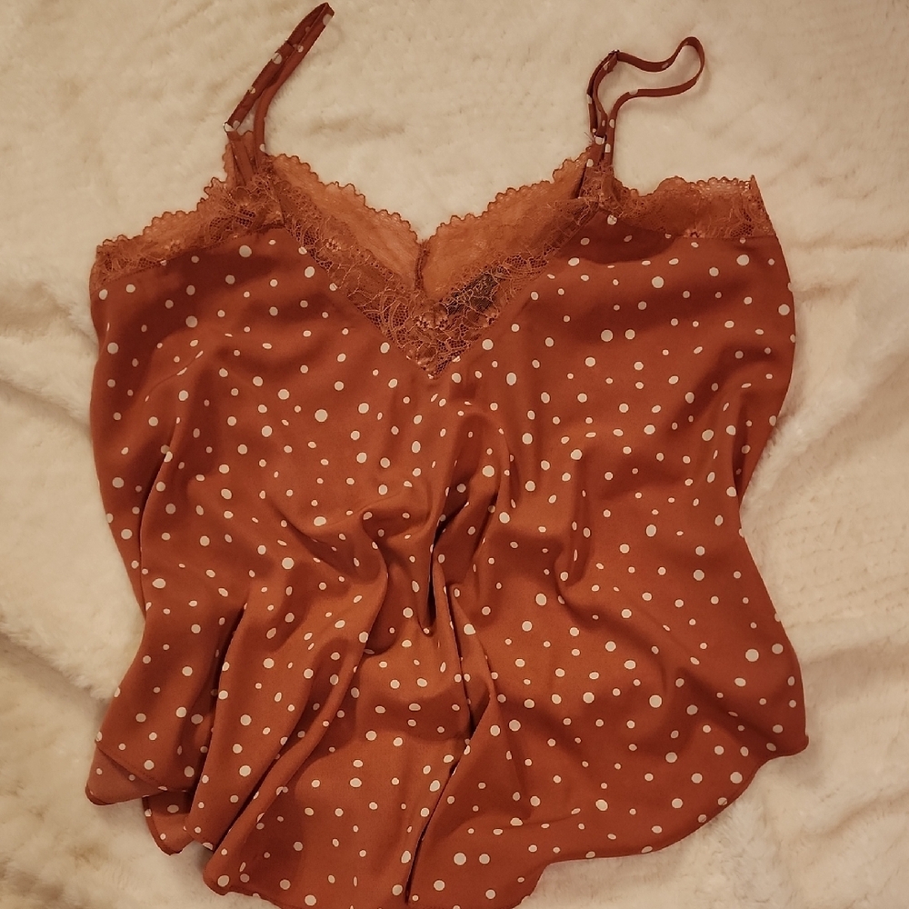 ODDY Rust Polka Dot Lace Cami
